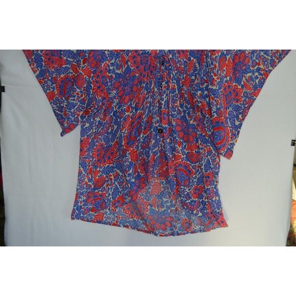 Karlie Floral Top Blouse Shirt Loose Kimono SS Large Button Front Drawstring - Picture 6 of 13